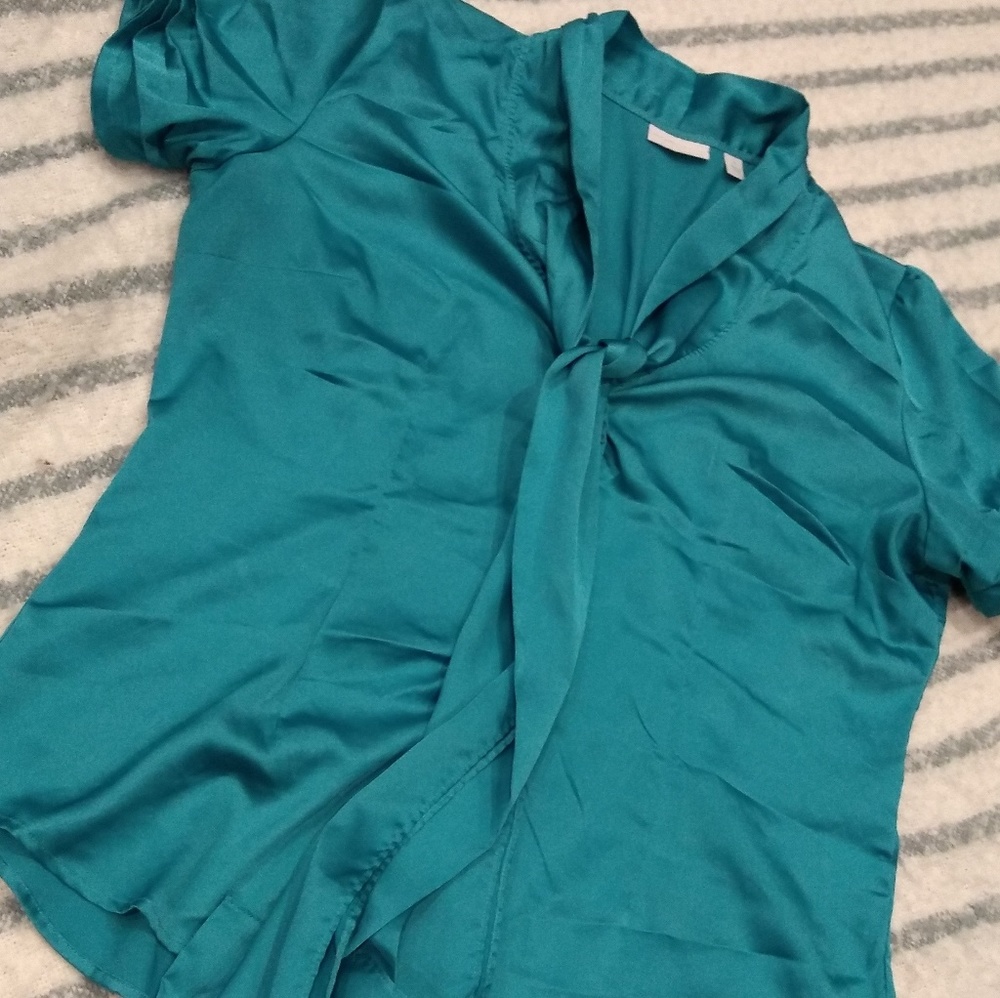 New York & Company Tie V-Neck Button Down